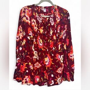 Old Navy Maroon Floral Print Blouse